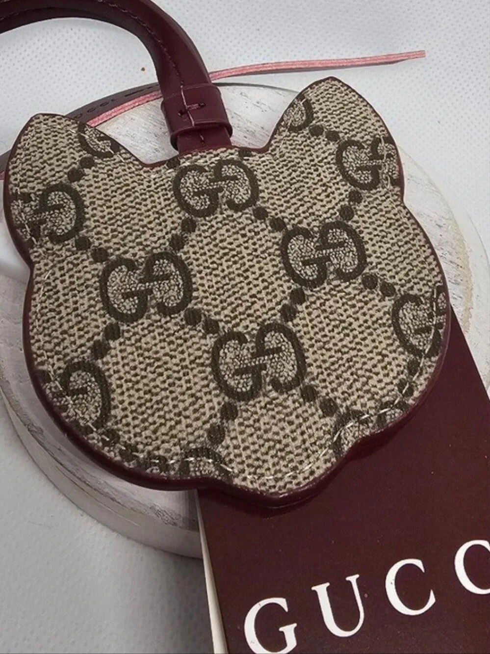 Gucci GG Supreme Monogram Cat Bag Charm With Gift Bag